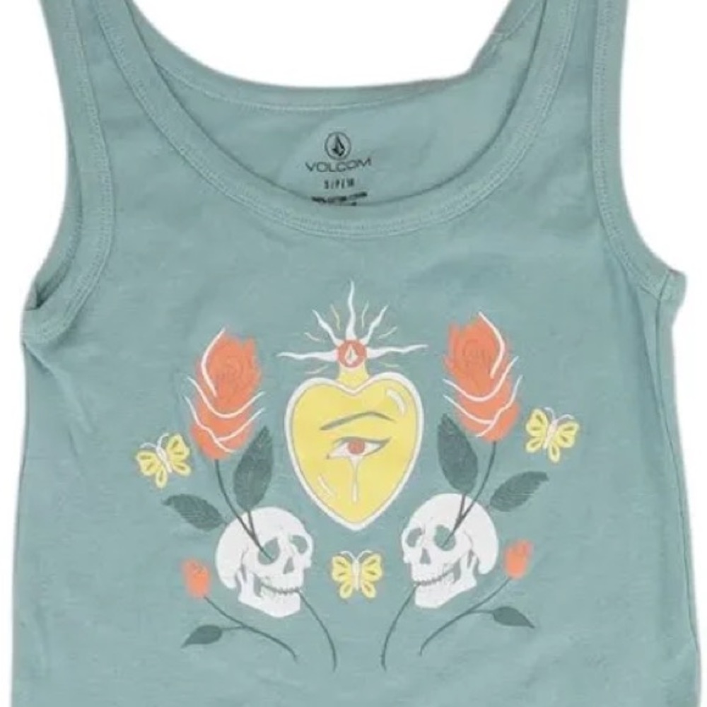 Volcom Tank Top - Teal with Día de Los Muertos Graphic Design